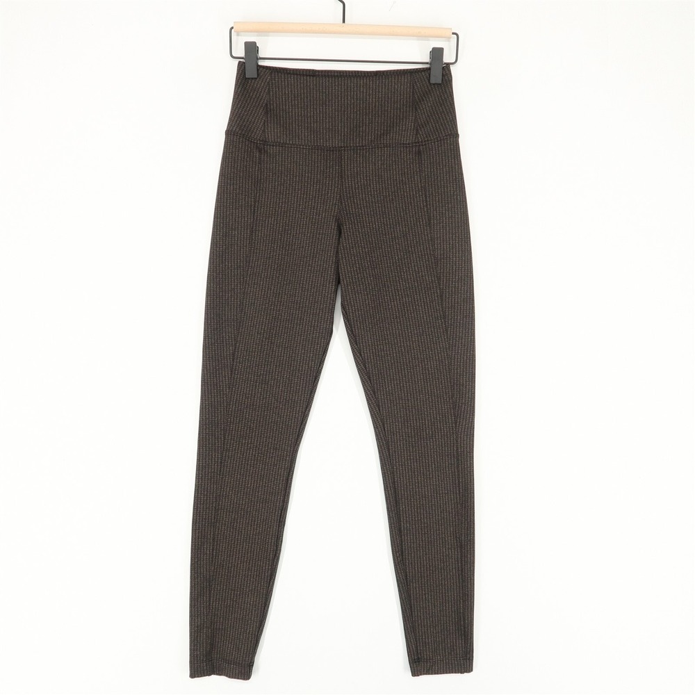 Athleta Delancey Tight Womens XS Brown Houndstooth High Rise Zip Pockets